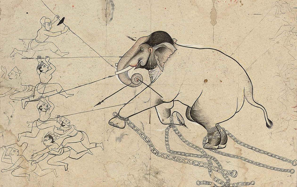 एक हाथी के नामकरण की इस्तारा या कोताह तैयारी, c.1720 द्वारा इंडियन स्कूल