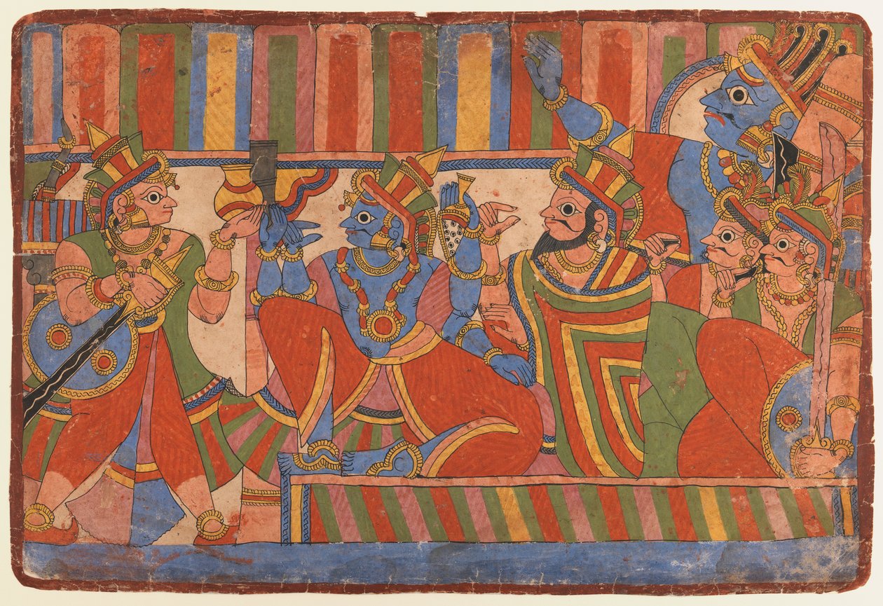 कृष्णा ने पांडव नेताओं को सी। 830-50 (कागज पर अपारदर्शी wc) द्वारा इंडियन स्कूल