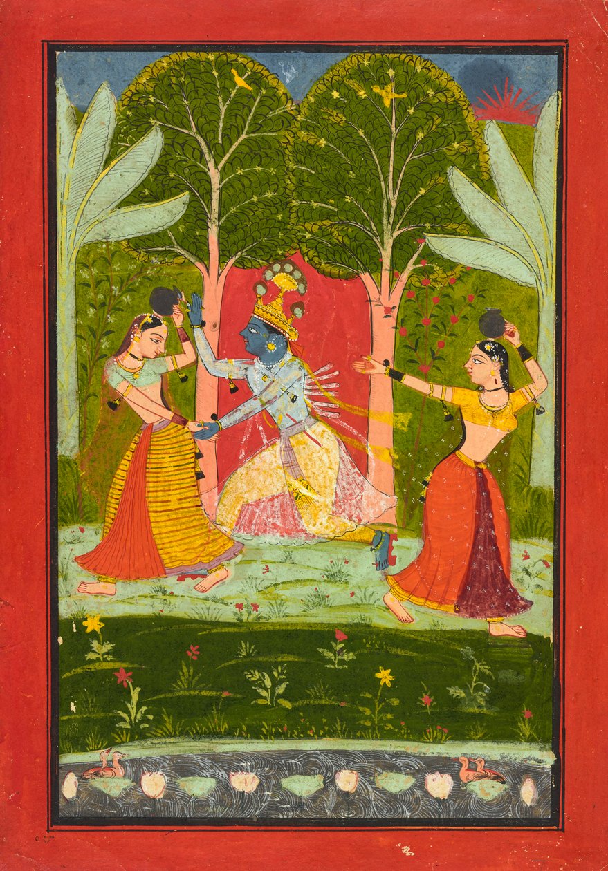 कृष्ण गोपियों से एक टोल वसूलते हैं, c.1660 द्वारा इंडियन स्कूल