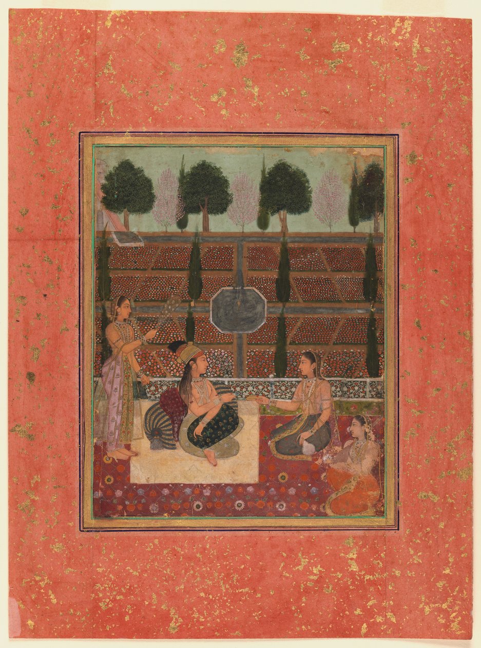 एक छत पर महिलाएं, मुगल स्टाइल, c.1700-10 (wc ऑन गोल्ड-फ्लाक्ड पेपर) द्वारा इंडियन स्कूल