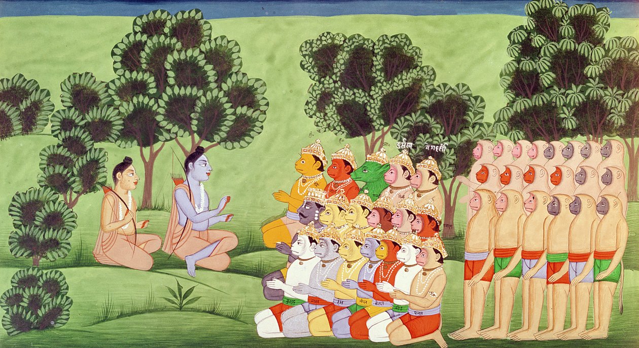 लक्ष्मण रामायण से वानर सेनाओं के प्रमुखों से परामर्श करते हैं द्वारा इंडियन स्कूल