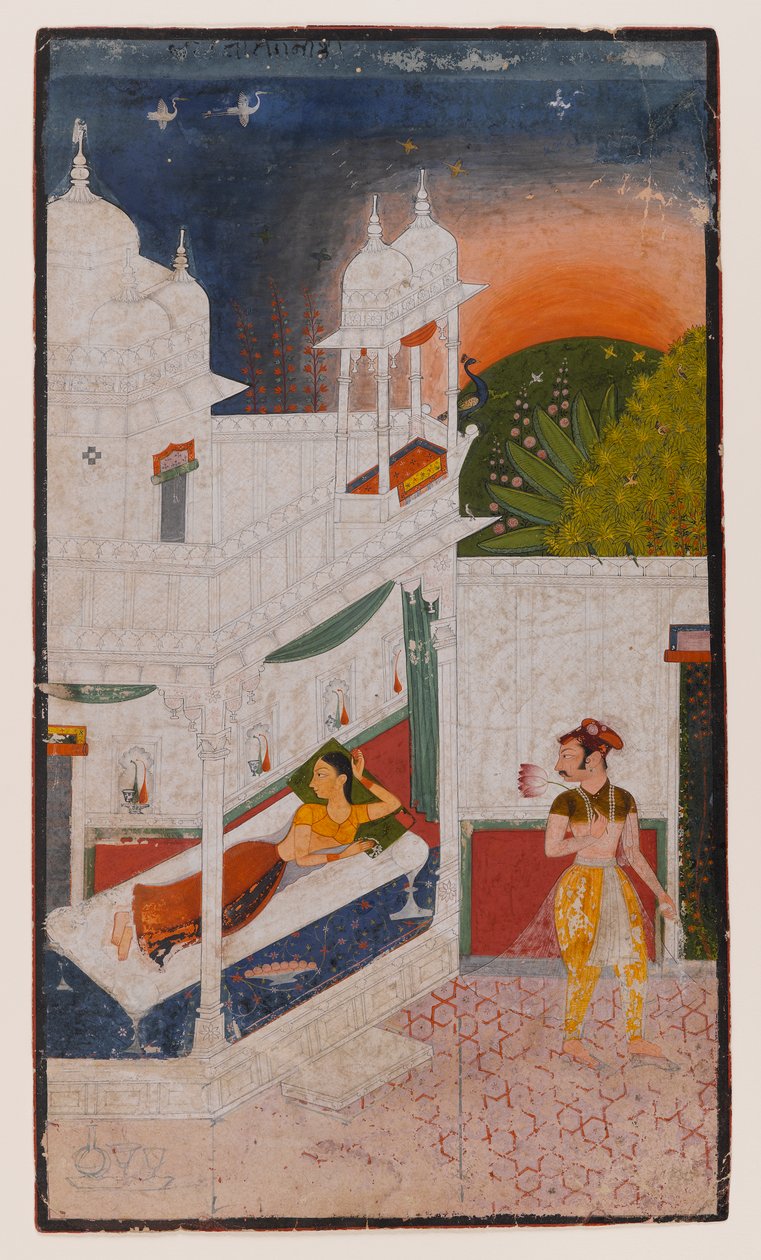ललिता रागिनी, एक बिखरी हुई रागमाला श्रृंखला का पृष्ठ, c.1640 (कागज पर अपारदर्शी wc) द्वारा इंडियन स्कूल