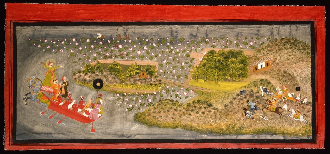 Maharana Jagat Singh II hawking and boar hunting, c.1740 द्वारा इंडियन स्कूल