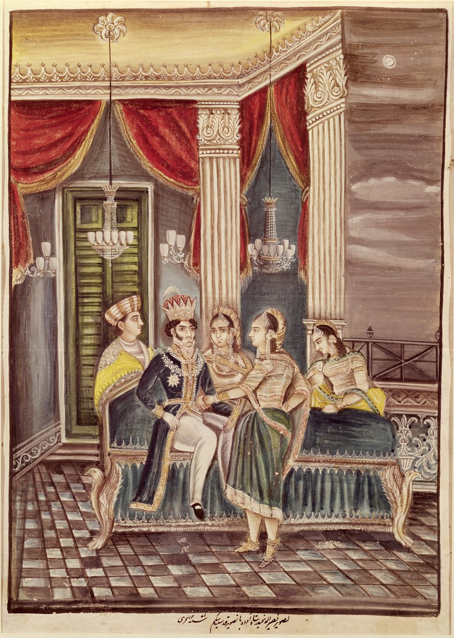 नासिर उद-दिन हैदर (1827-1873) अपने महल में अवध के राजा, 1845 द्वारा इंडियन स्कूल