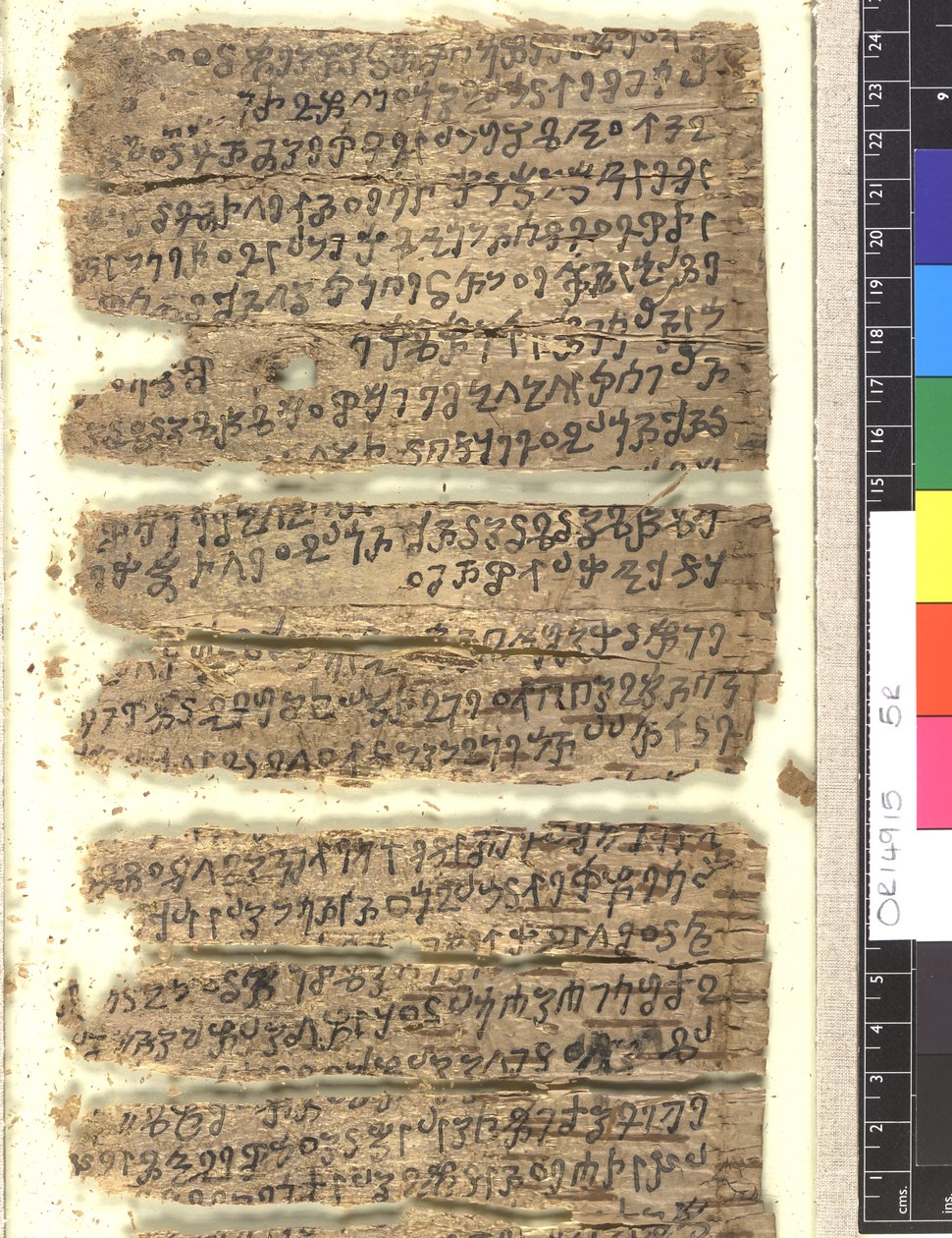OMS OR 14915 f.5r खारोस्ती में सन्टी छाल पांडुलिपि के टुकड़े द्वारा इंडियन स्कूल