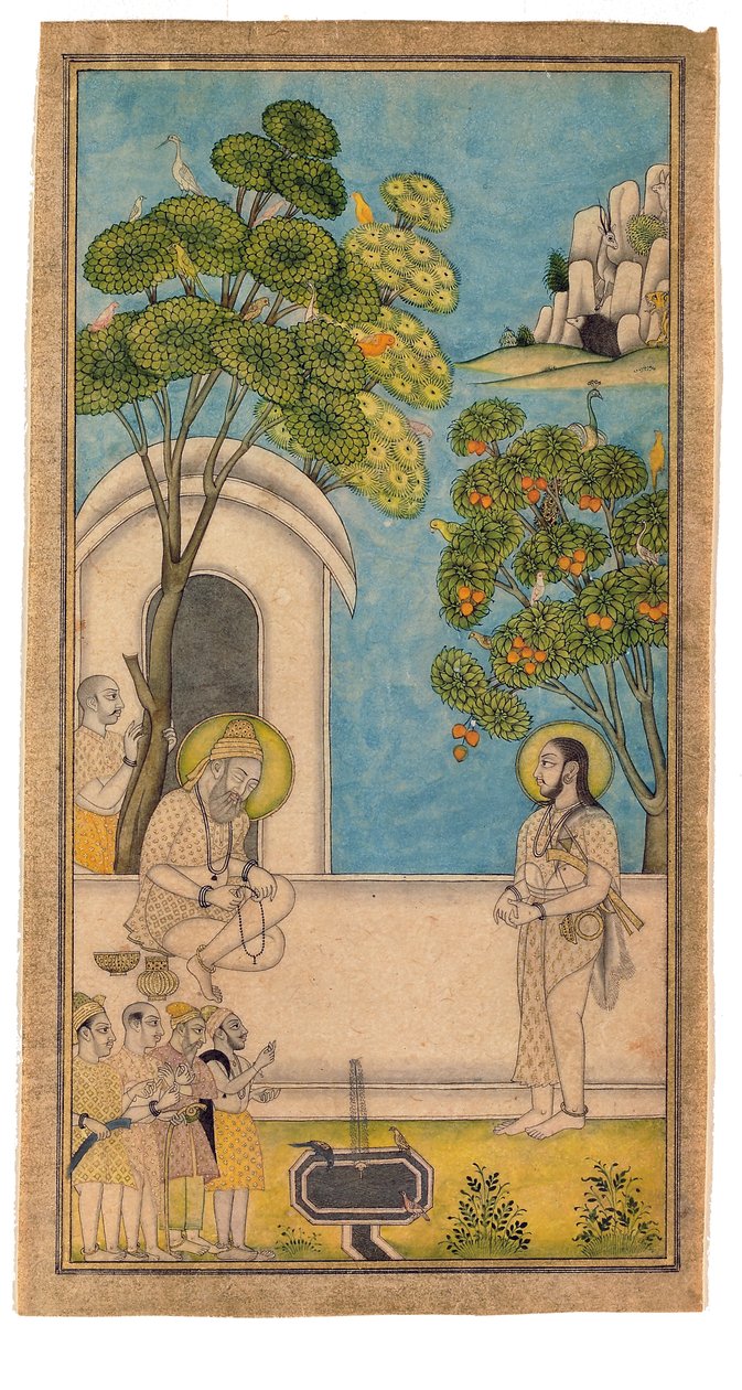 एक पवित्र व्यक्ति एक और यात्रा पर जाता है, 1700-25 (कागज पर अपारदर्शी wc और सोना) द्वारा इंडियन स्कूल