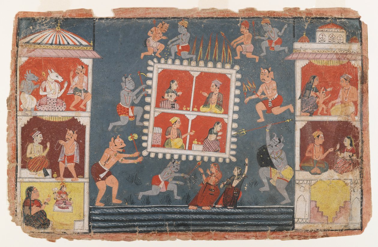 एक विचलित भागवत पुराण श्रृंखला से पृष्ठ, c.1610-1650 (कागज पर अपारदर्शी wc) द्वारा इंडियन स्कूल