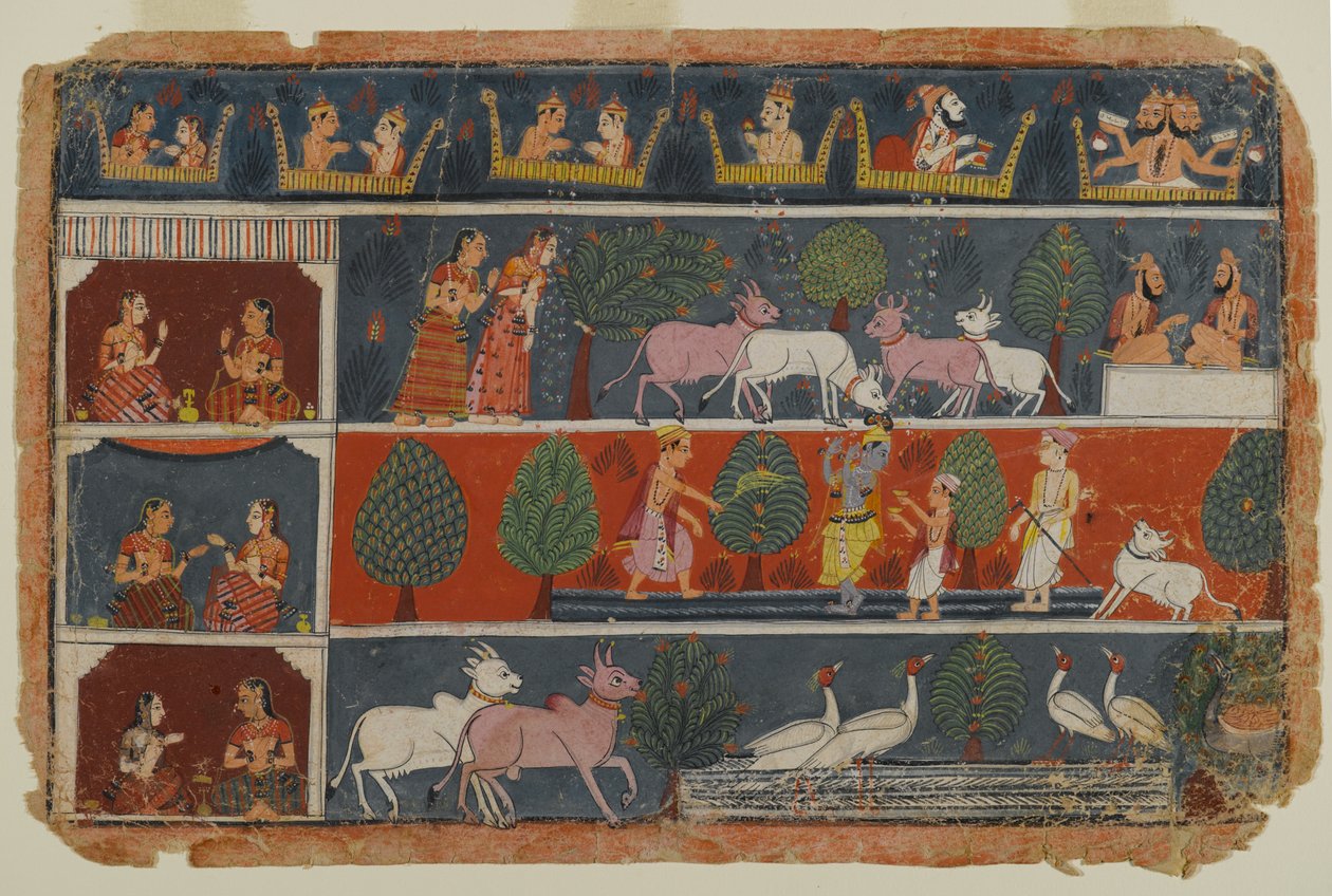 पृष्ठ विस्थापित भागवत पुराण श्रृंखला से, c.1680 (कागज पर अपारदर्शी wc) द्वारा इंडियन स्कूल