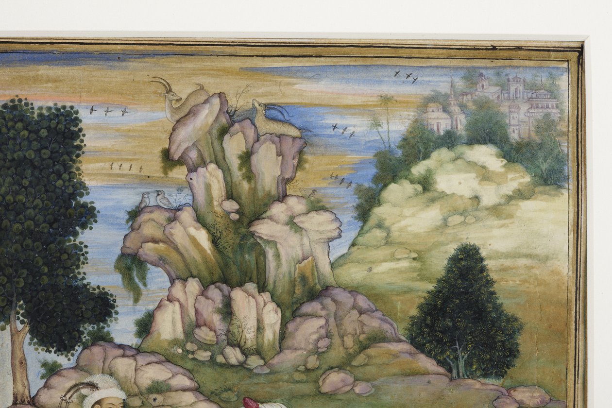 शिकार के दौरान, विस्तार, c.1615 (कागज पर अपारदर्शी wc) द्वारा इंडियन स्कूल
