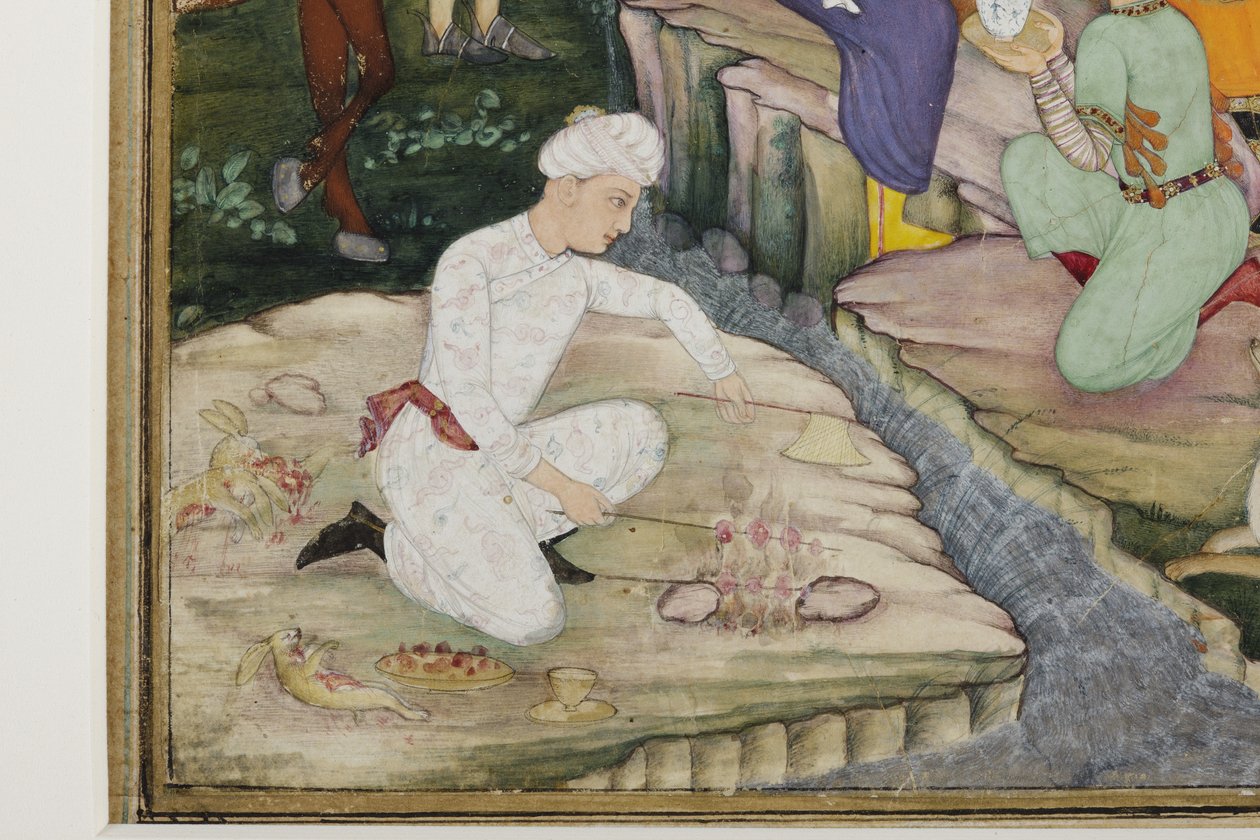 शिकार के दौरान, विस्तार, c.1615 (कागज पर अपारदर्शी wc) द्वारा इंडियन स्कूल