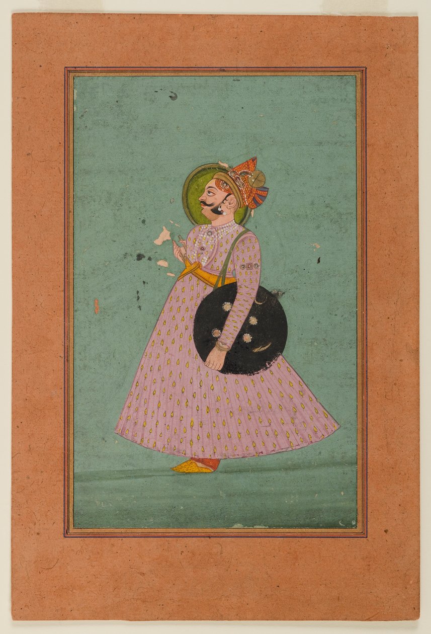 19 वीं शताब्दी की शुरुआत में महाराजा बखत सिंह का चित्रण, (सोने के पापड़ पर अपारदर्शी wc) द्वारा इंडियन स्कूल