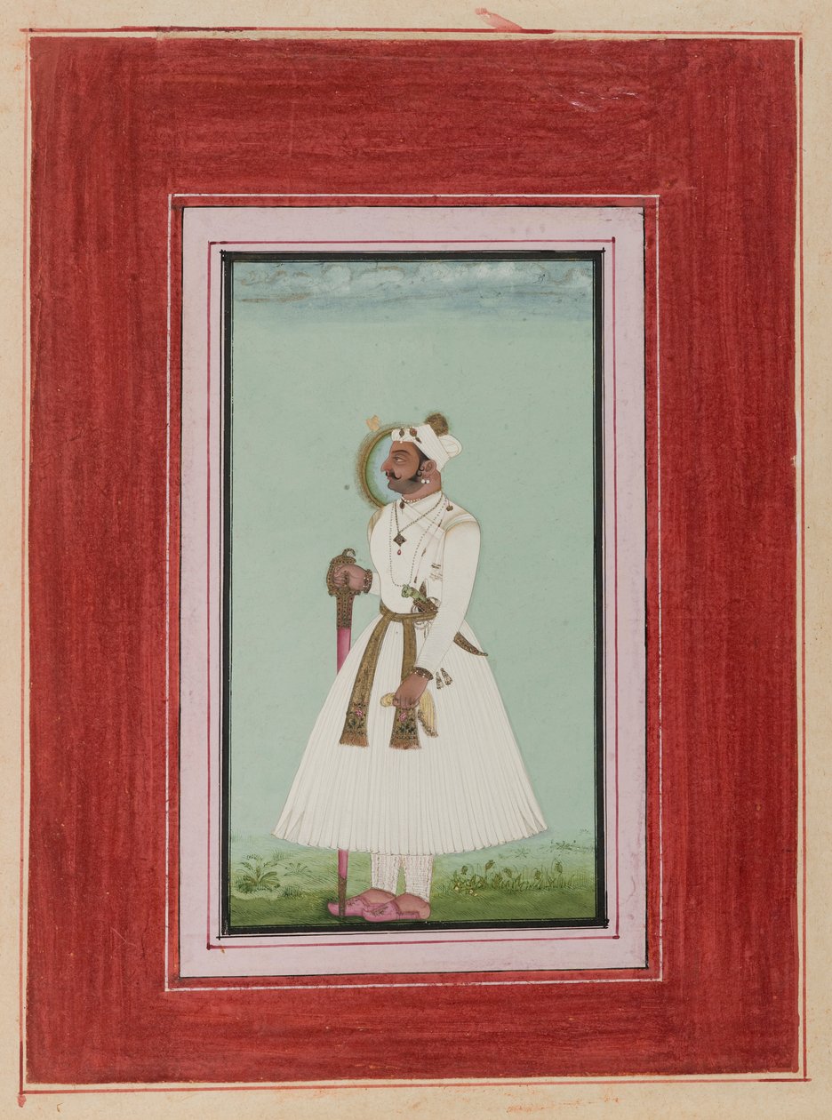 राव वीर सिंह का चित्र, c.1780-1790 (कागज पर अपारदर्शी wc और सोना) द्वारा इंडियन स्कूल
