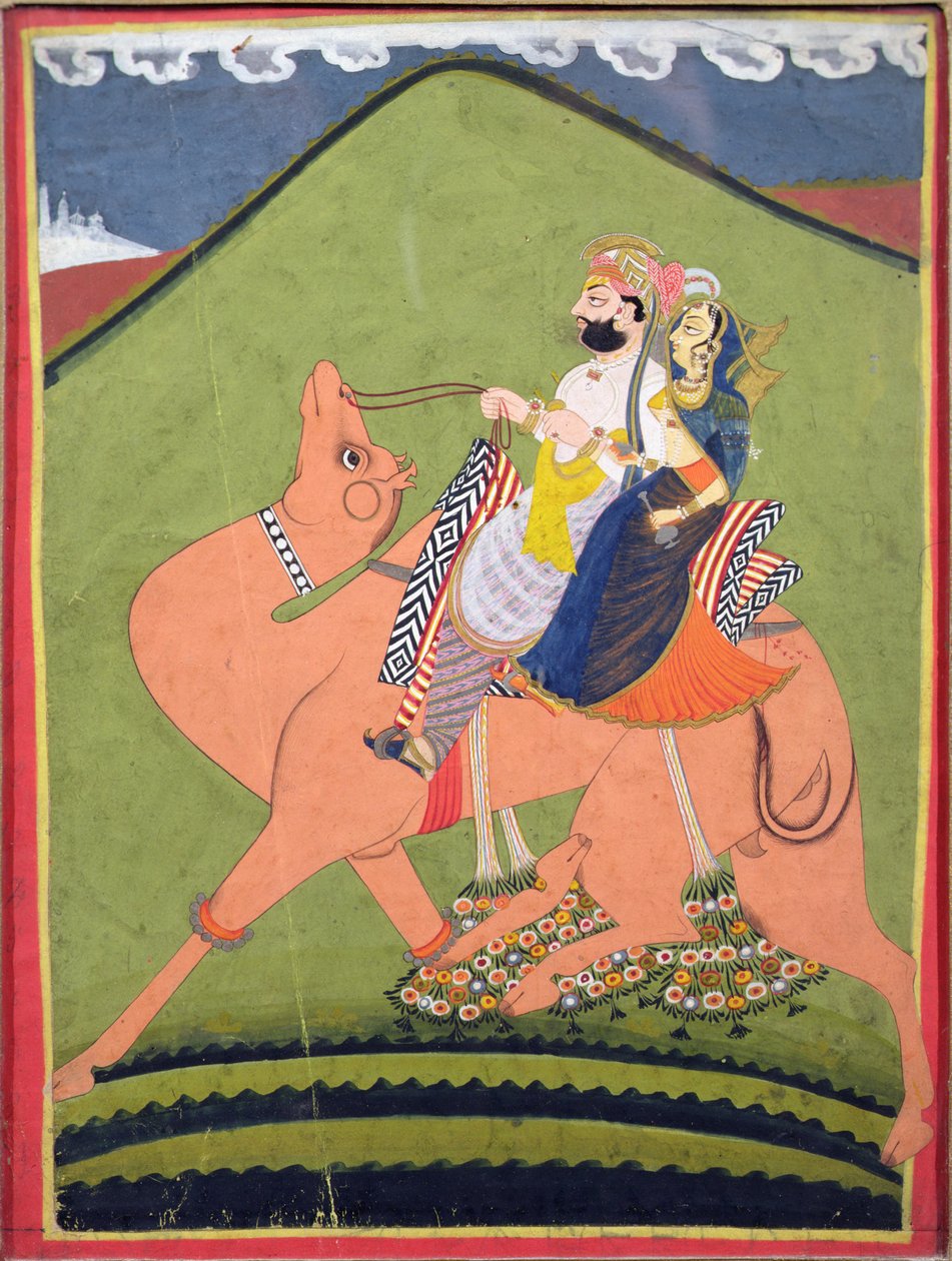 पोकरण के सलीम सिंह का चित्रण, अपनी रानी, जोधपुर के साथ ऊंट पर सवार होकर, c.1810-20 द्वारा इंडियन स्कूल