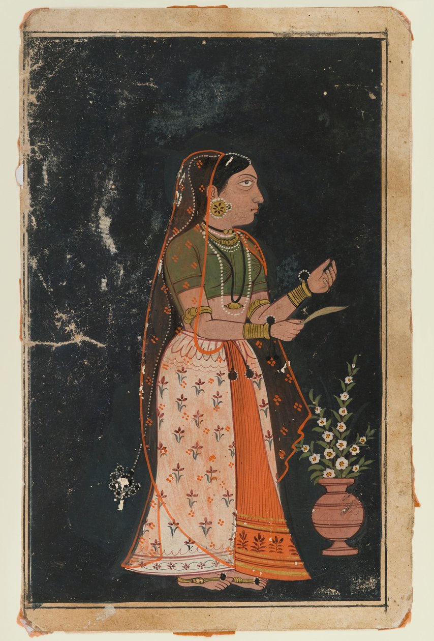 एक महिला का चित्र, c.1620 (कागज पर अपारदर्शी wc) द्वारा इंडियन स्कूल