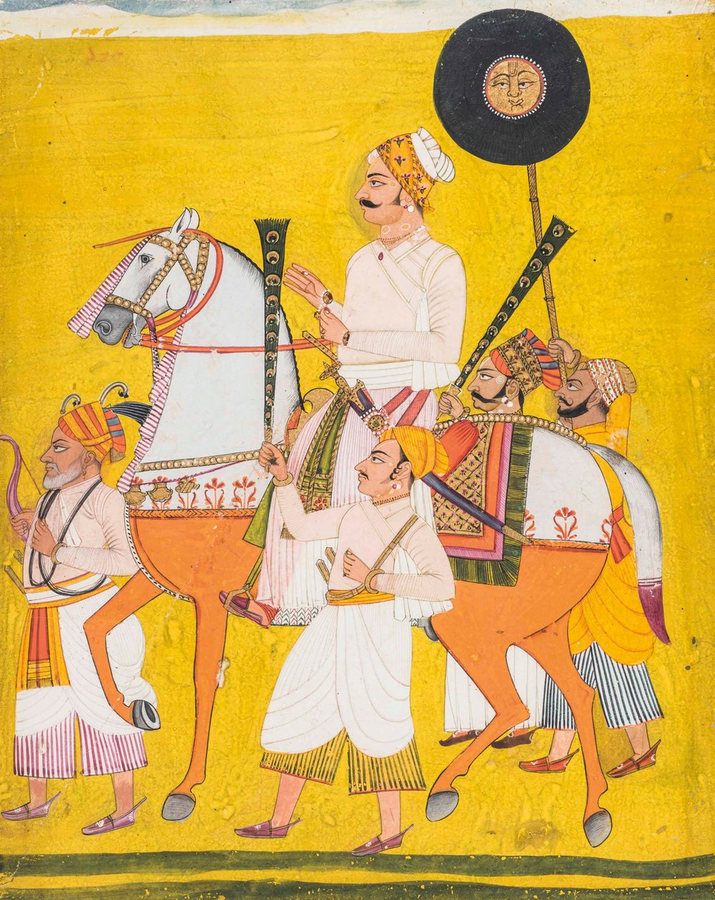 घोड़े पर एक आदमी का चित्रण, संभवतः महाराजा जय सिंह II द्वारा इंडियन स्कूल