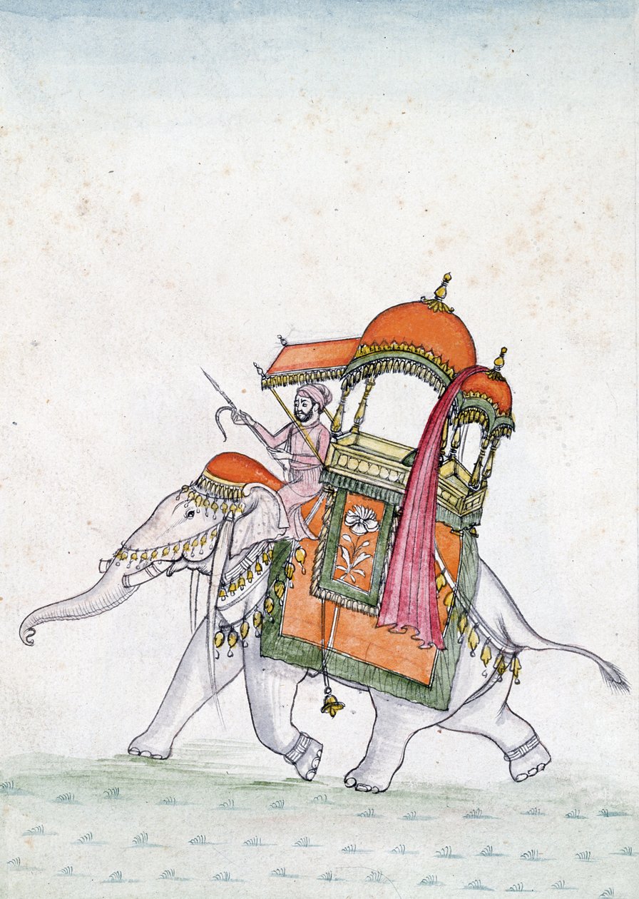 एक हाथी की सवारी करने वाले एक आदमी की पोर्ट्रेट, 19 वीं सदी की शुरुआत में (कागज पर wc) द्वारा इंडियन स्कूल