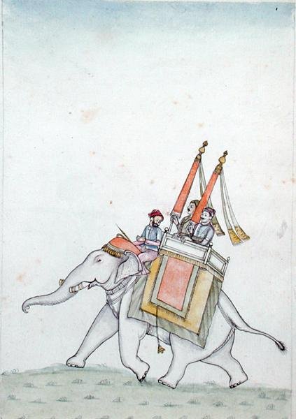 19वीं सदी की शुरुआत में हाथी पर सवार एक राजकुमार का पोर्ट्रेट (कागज पर पानी के रंग का) द्वारा इंडियन स्कूल