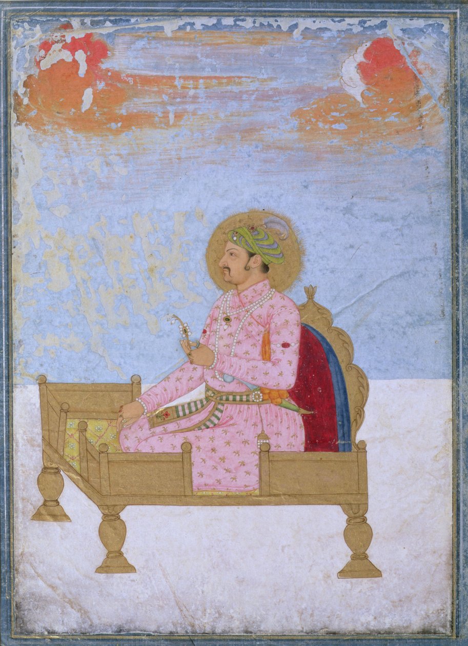 सम्राट जहांगीर का चित्र (1569-1627) सिंहासन पर बैठा, एक सर्पेश, मुगल, सी। 19720-40 द्वारा इंडियन स्कूल