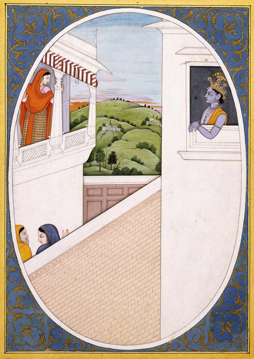राधा और कृष्ण, एक-दूसरे की सुंदरता से मुग्ध, c.1785 द्वारा इंडियन स्कूल