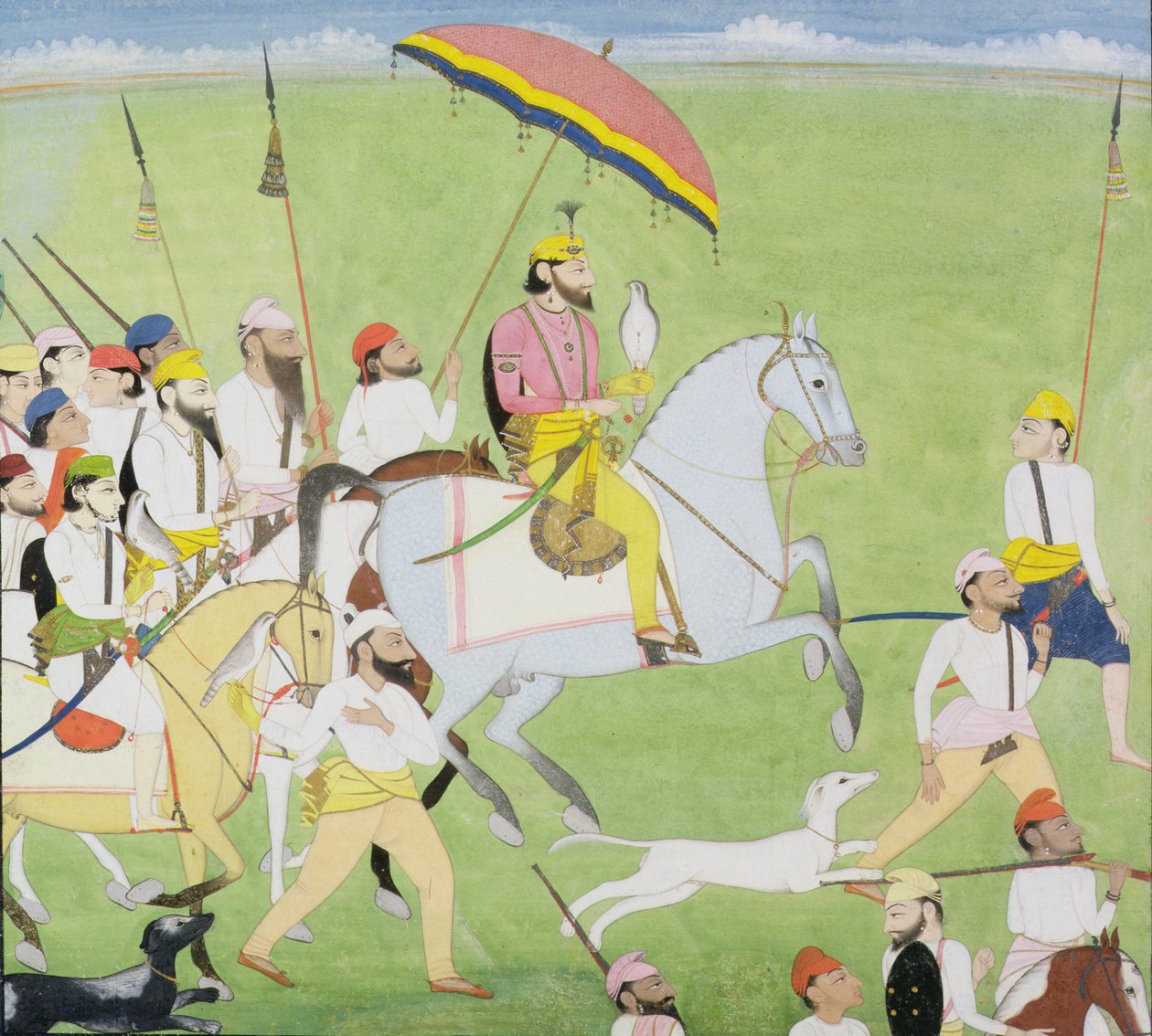 राजा धियान सिंह (1796-1840) साथियों के साथ शिकार करते हुए, c.1834-40 द्वारा इंडियन स्कूल