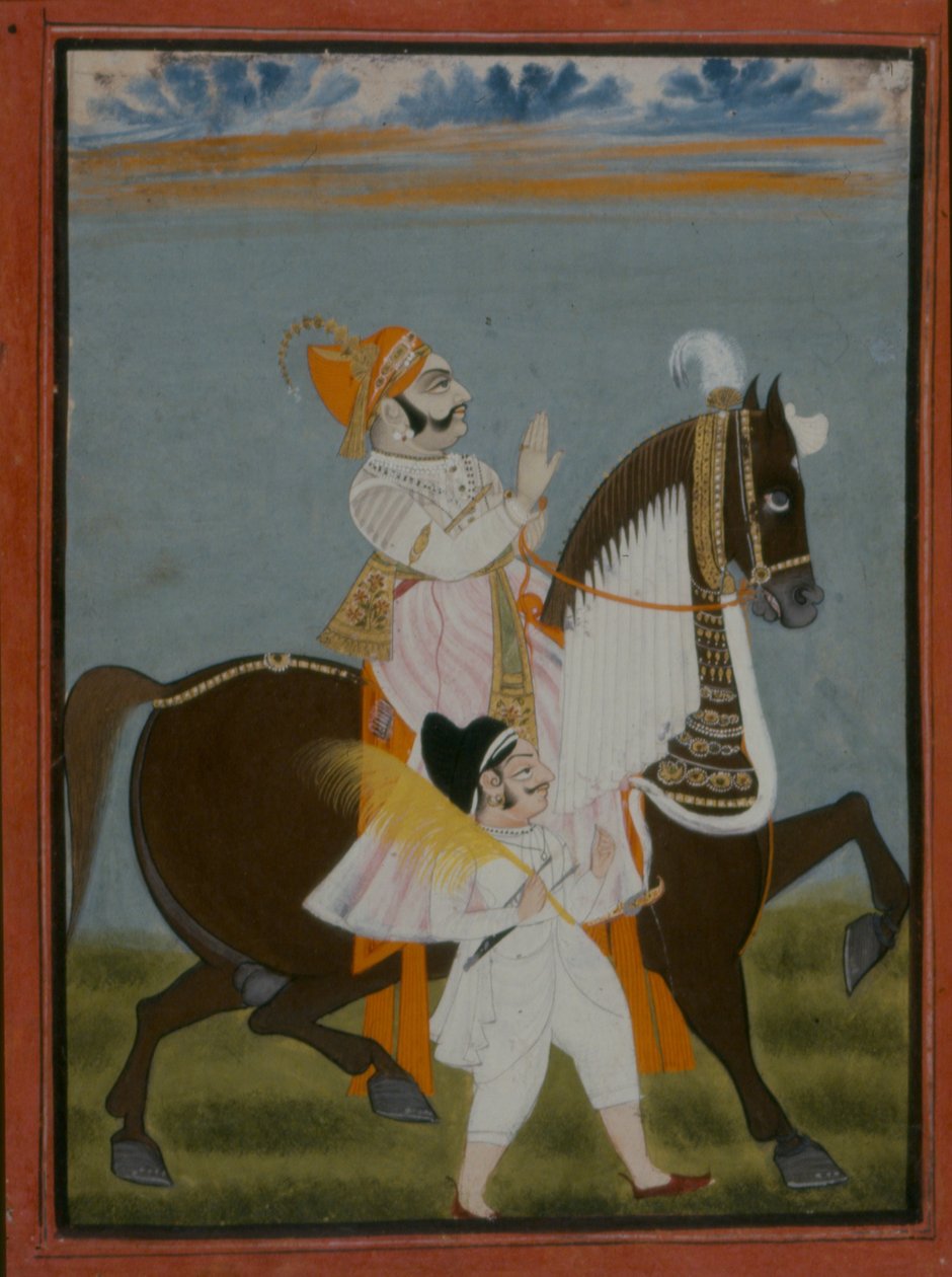 Rawat Bhim Singh of Salumbar riding Nur, 1820  द्वारा इंडियन स्कूल