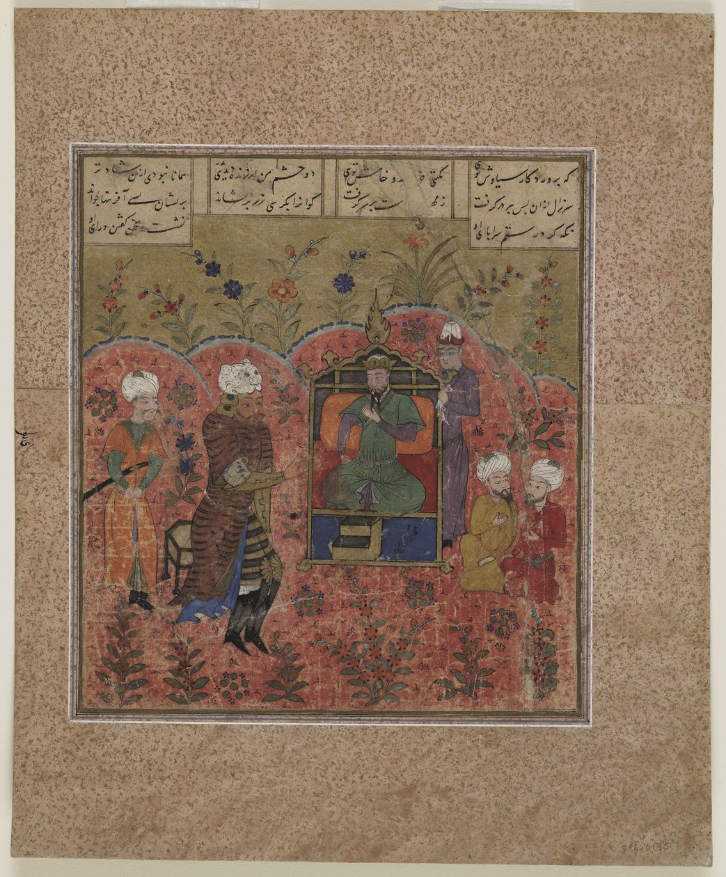 Rustam before Kay Kaus, 1450-75 द्वारा इंडियन स्कूल