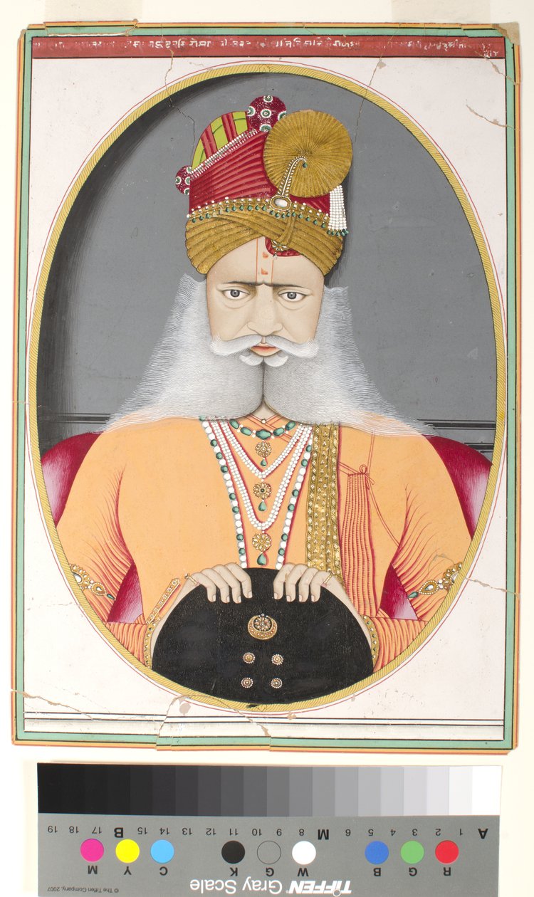 सरदार सिंह, c.1870 (अपारदर्शी जल रंग और कागज पर सोना) द्वारा इंडियन स्कूल