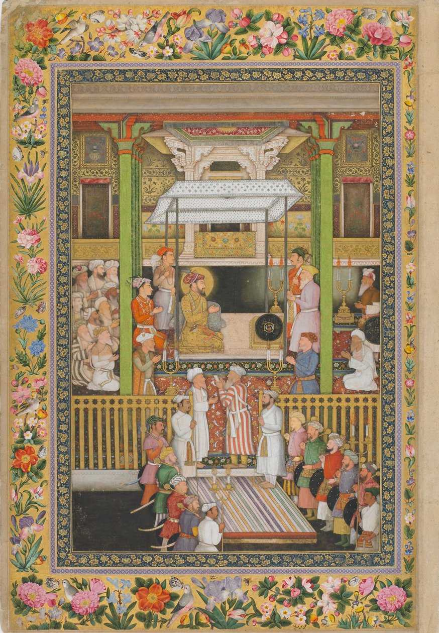 शाहजहाँ सम्मान धार्मिक रूढ़िवादी, सेंट पीटर्सबर्ग एल्बम का पृष्ठ, c.1635 (अपारदर्शी जल रंग और कागज पर सोना) द्वारा इंडियन स्कूल