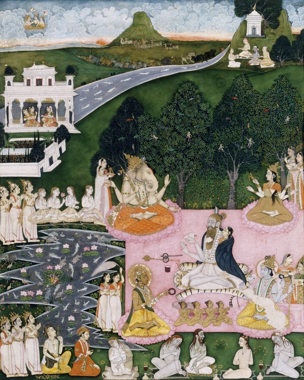 टाइगर स्किन पर बैठी शिव, एक क्लॉक में लिपटी हुई देवी सी .1760 द्वारा इंडियन स्कूल