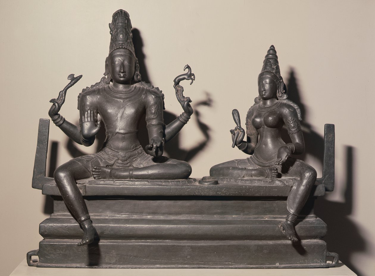 शिव और पार्वती, चोल राजवंश, c.८४६ (कांस्य) द्वारा इंडियन स्कूल