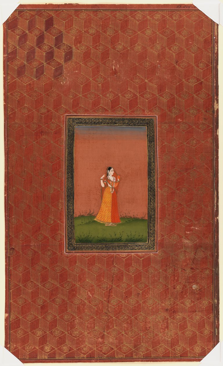 स्थायी महिला, 1875-1900 (कागज पर अपारदर्शी wc और सोना) द्वारा इंडियन स्कूल
