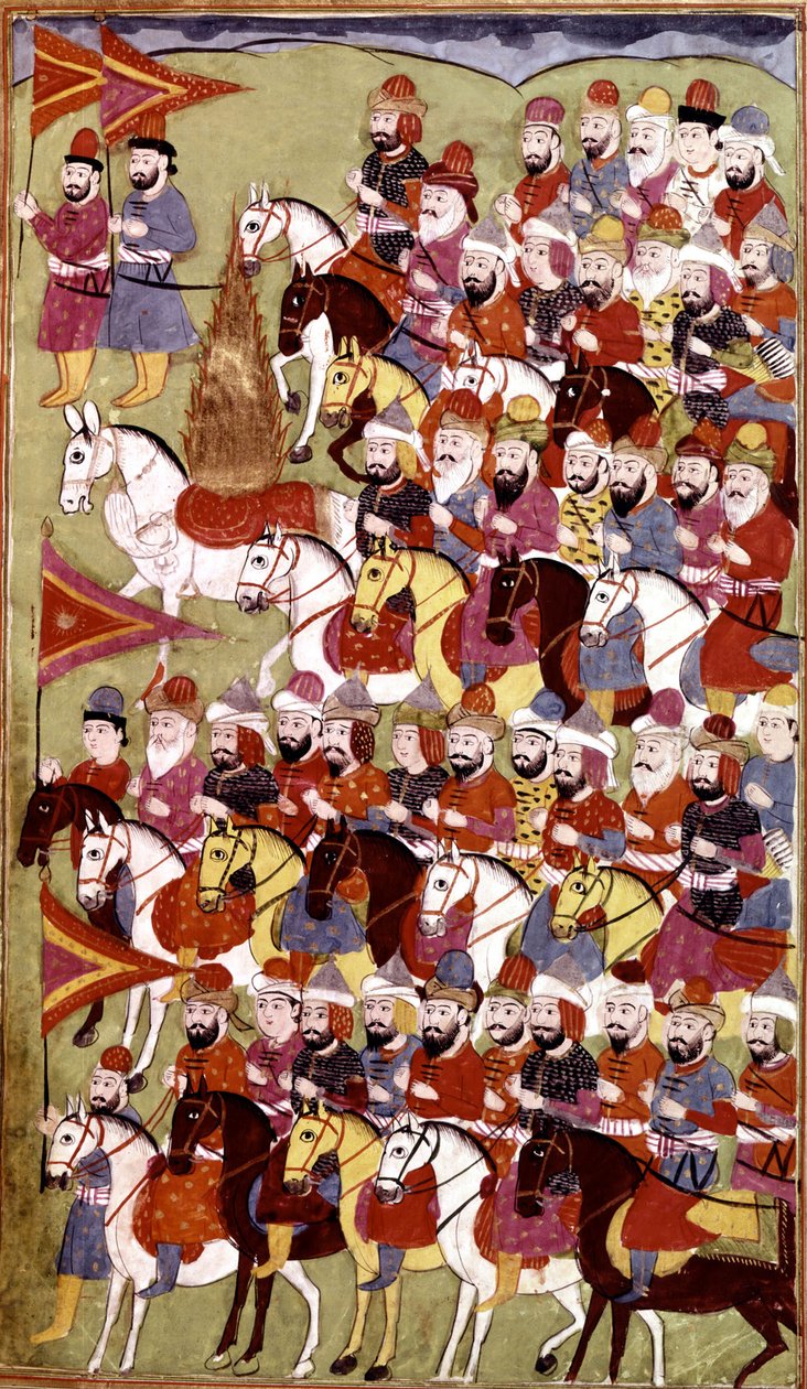 मिर्ज़ा मुहम्मद रफ़ी बाज़िल, 1808 (कागज पर स्याही और रंग) द्वारा पैगंबर मुहम्मद, हमला-ए-हैदरी की कहानी द्वारा इंडियन स्कूल