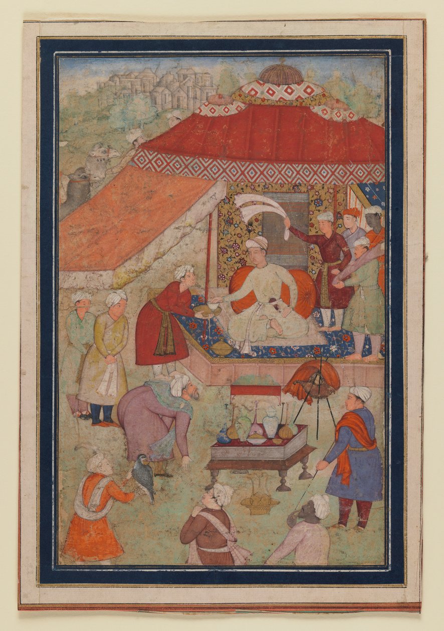 टेंट एग्जिबिशन, 1580-1595 (कागज पर अपारदर्शी wc और सोना) द्वारा इंडियन स्कूल