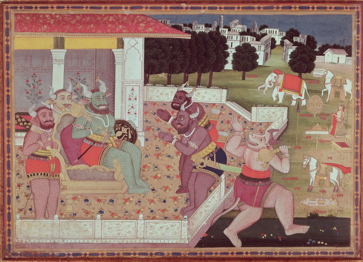 असुर कुंभ और उनका दरबार, c.1800 द्वारा इंडियन स्कूल