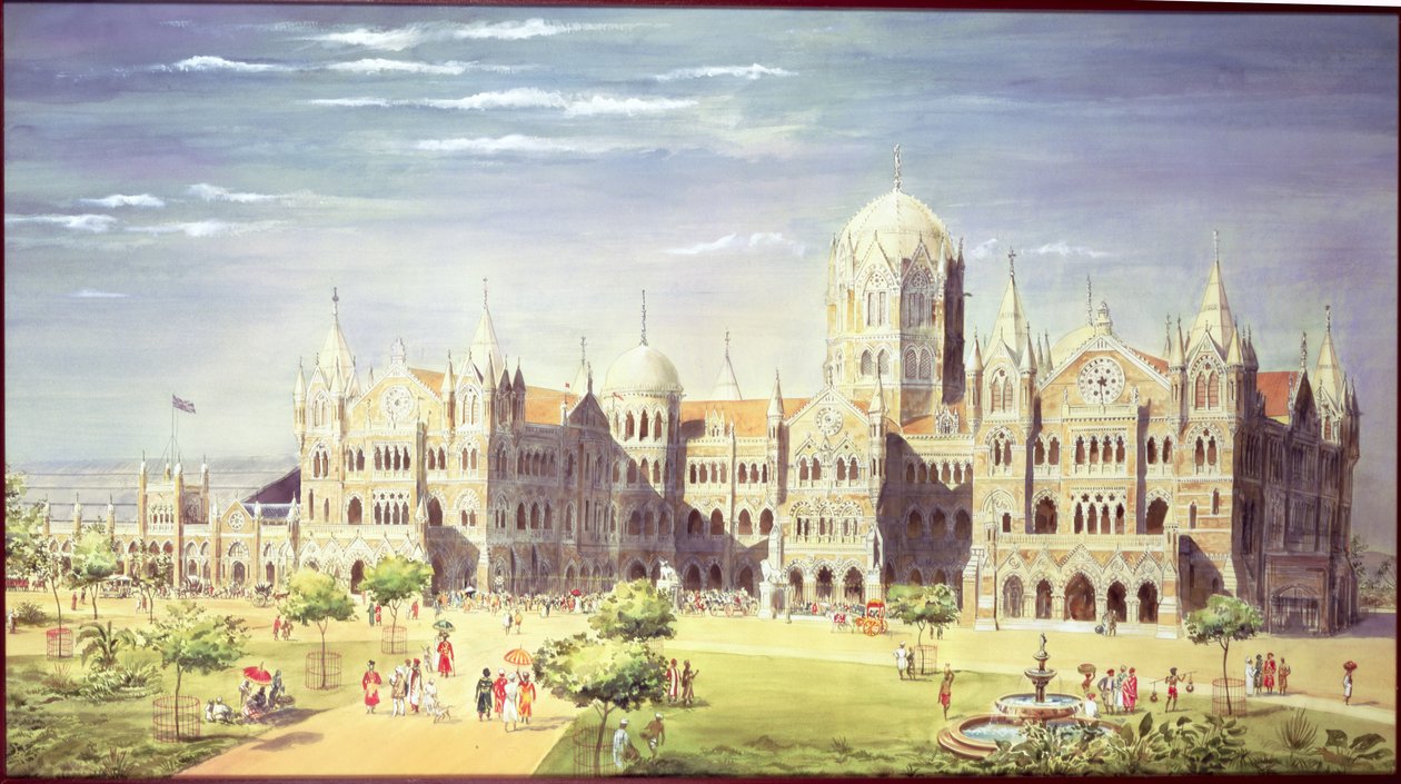 छत्रपति शिवाजी टर्मिनस स्टेशन, मुंबई, भारत, 1900 (कागज पर अंगरखा) द्वारा इंडियन स्कूल