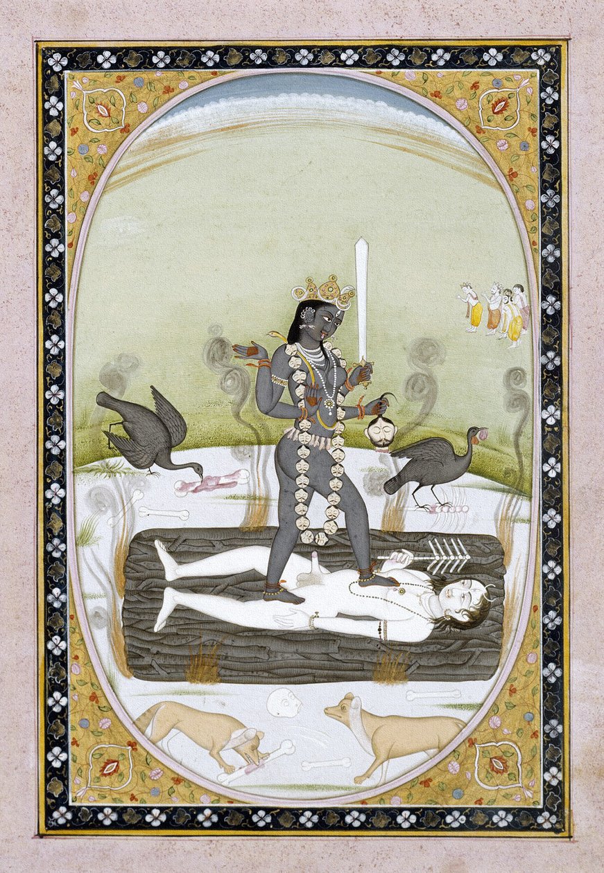 देवी काली ने कांगड़ा पेंटिंग, हिमाचल प्रदेश, c.1820-5 (अपारदर्शी जल रंग और कागज पर सोने के रंग) का प्रतिनिधित्व किया द्वारा इंडियन स्कूल