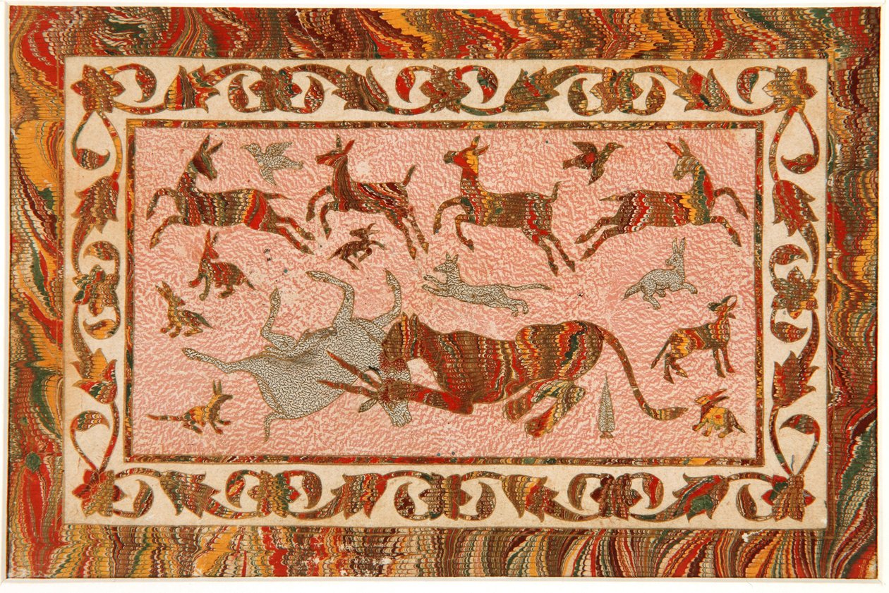 द टाइगर्स प्री, c.1650 (अपारदर्शी wc और सोना कागज पर) द्वारा इंडियन स्कूल