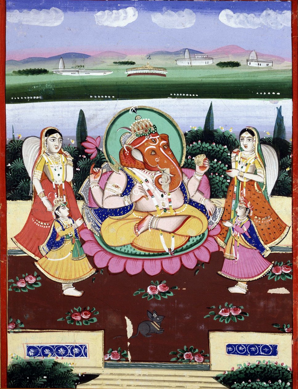 देवत्व गणेश (गणेश या गणपति), शिव और पार्वती की बेटी। 19वीं सदी का भारतीय लोकप्रिय प्रिंट। द्वारा इंडियन स्कूल