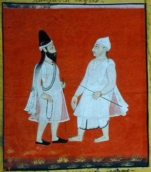 दो भटकते हुए मुस्लिम फकीर (जंगम) धार्मिक भिक्षु, उदयपुर, c.1810-20 (कागज पर गौचे) (विस्तार से) (136600 भी देखें) द्वारा इंडियन स्कूल