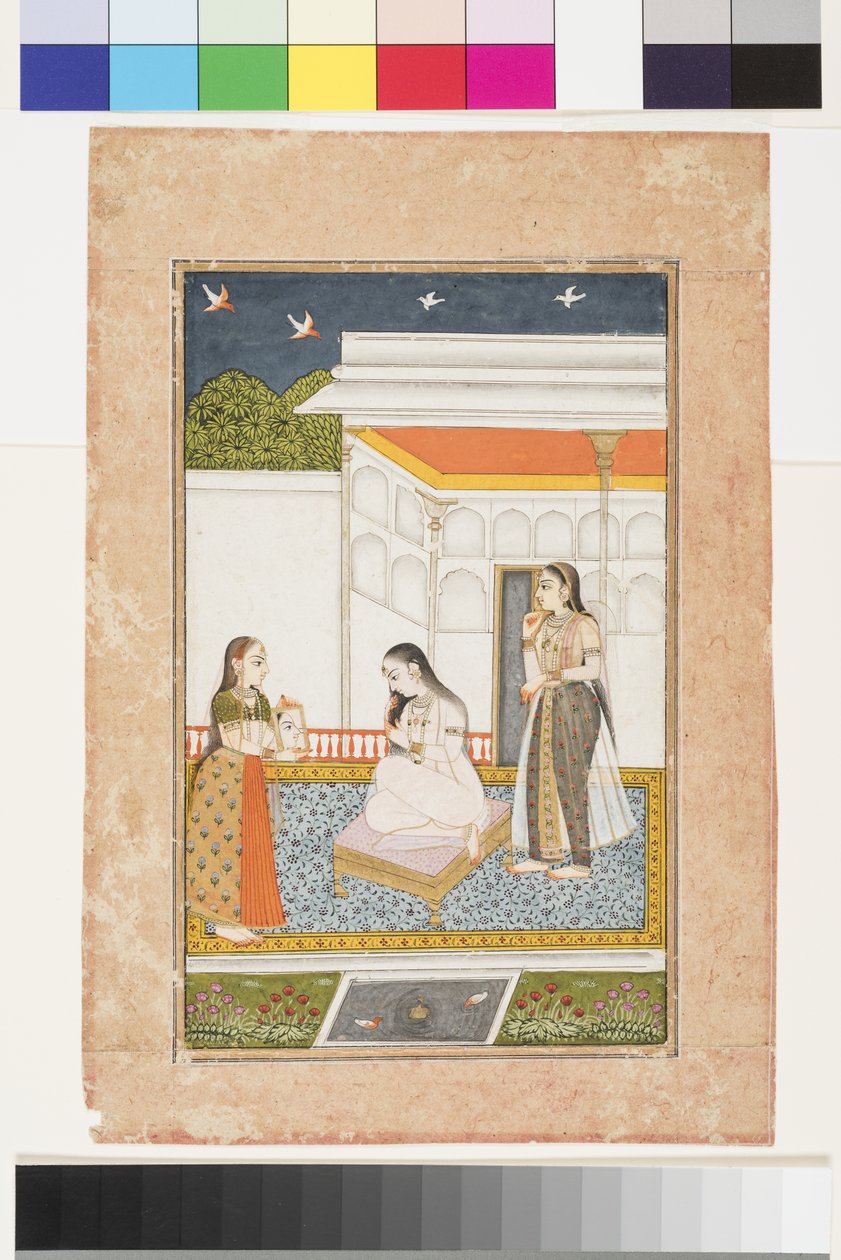 हिंडोल के विलावल रागिनी, c.1745 (कागज पर अपारदर्शी पानी और सोना, एक एल्बम पृष्ठ पर घुड़सवार) द्वारा इंडियन स्कूल