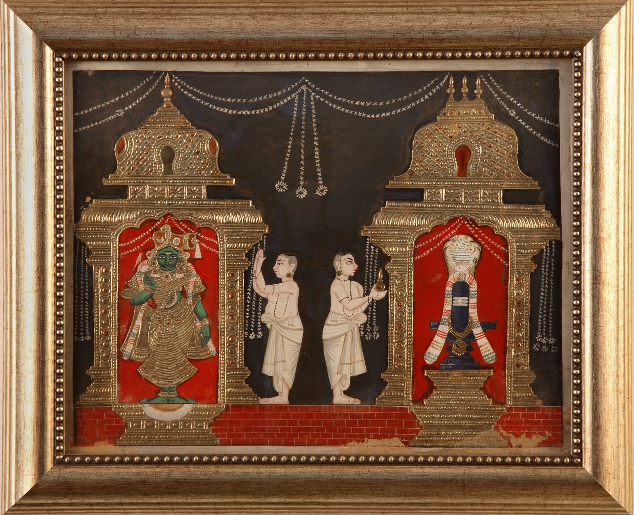 19 वीं सदी के अंत में शिवलिंगम, तंजावोर स्कूल के रूप में विष्णु और शिव की पूजा करना द्वारा इंडियन स्कूल