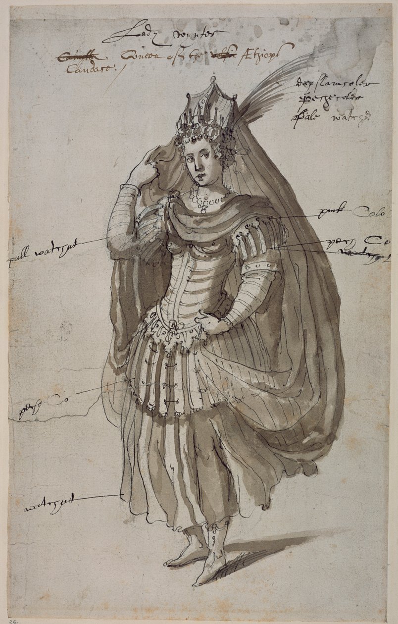क्वीन कैंडेस, c.1609 (कागज पर कलम और स्याही) द्वारा Inigo जोन्स