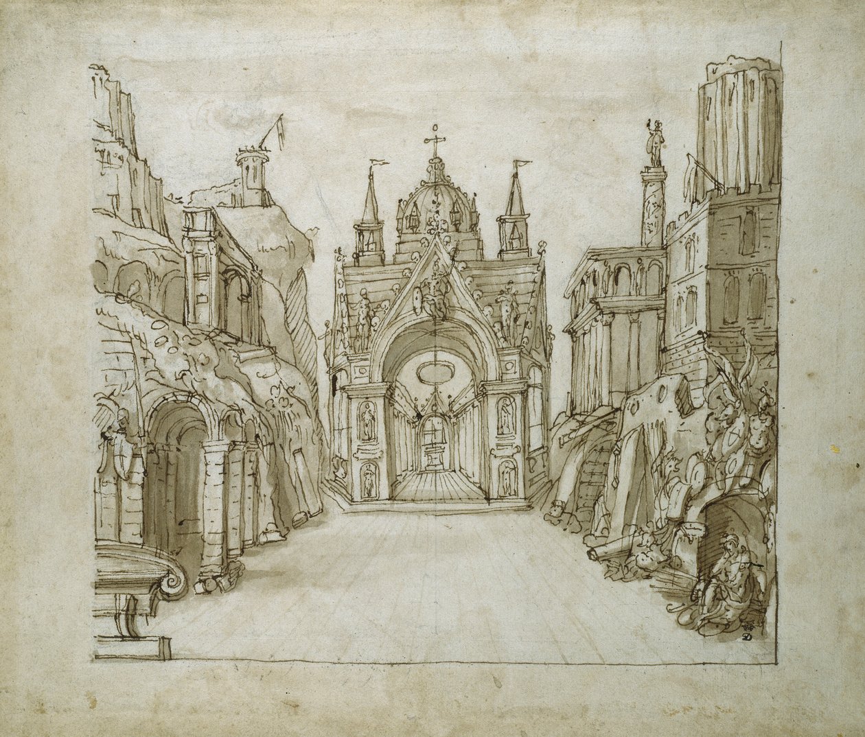 सेंट जॉर्ज पोर्टिको, c.1610 (कागज पर कलम और स्याही) द्वारा Inigo जोन्स
