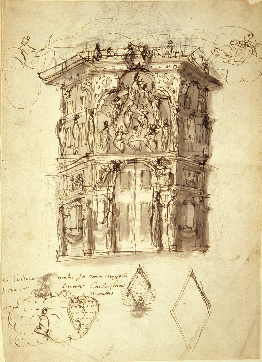 द मास्क ऑफ़ क्वींस, सीन 2: द हाउस ऑफ़ फ़ेम, c.1609 (कागज पर कलम और स्याही) द्वारा Inigo जोन्स