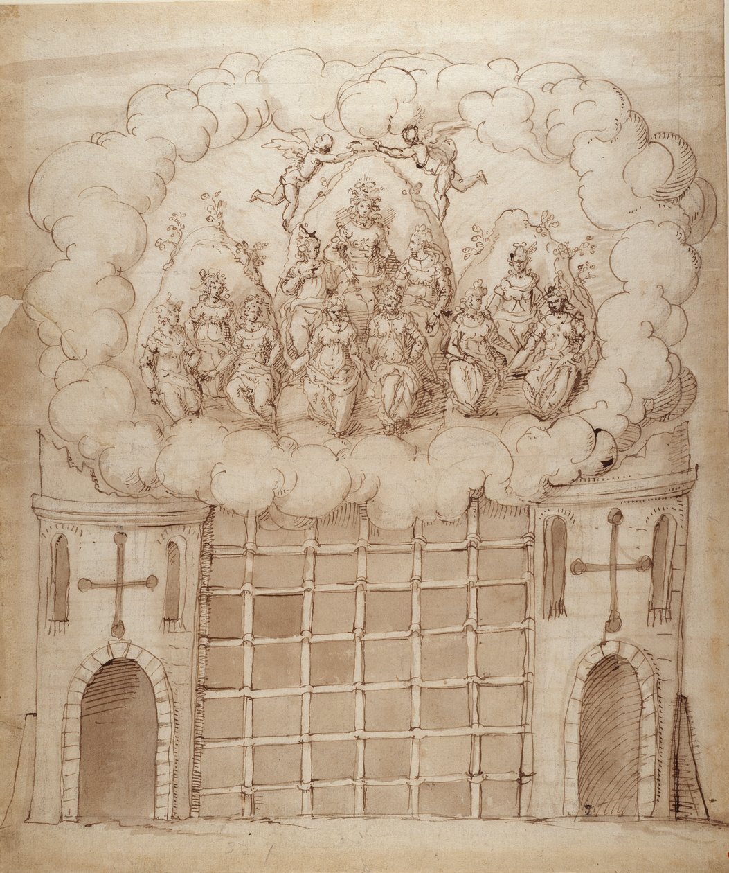 सुबह की बेटियों की रिहाई, c.1611 (कागज पर कलम और स्याही) द्वारा Inigo जोन्स