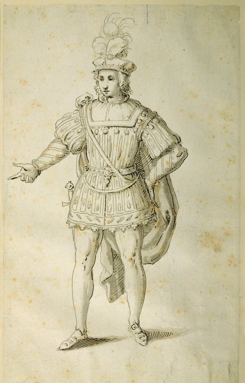 प्राचीन ब्रिटिश पोशाक में युवा, c.1611 (कागज पर कलम और स्याही) द्वारा Inigo जोन्स