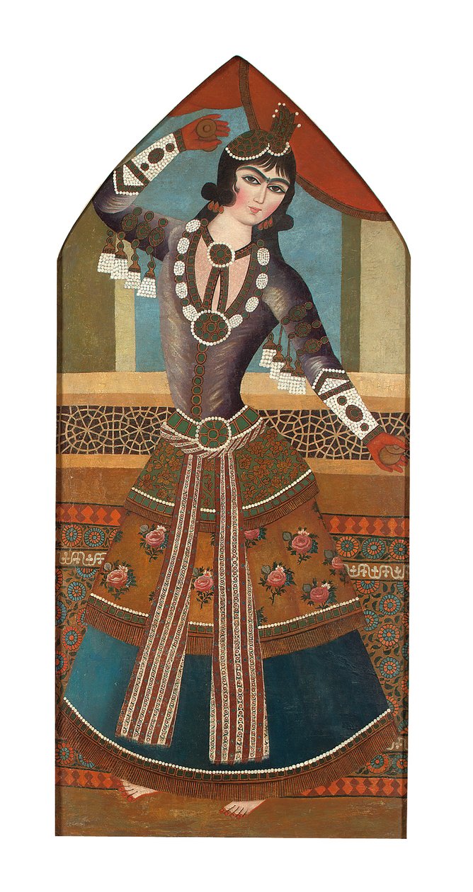 कजर नृत्य लड़की, c.1840 (कैनवास पर तेल) द्वारा ईरानी स्कूल
