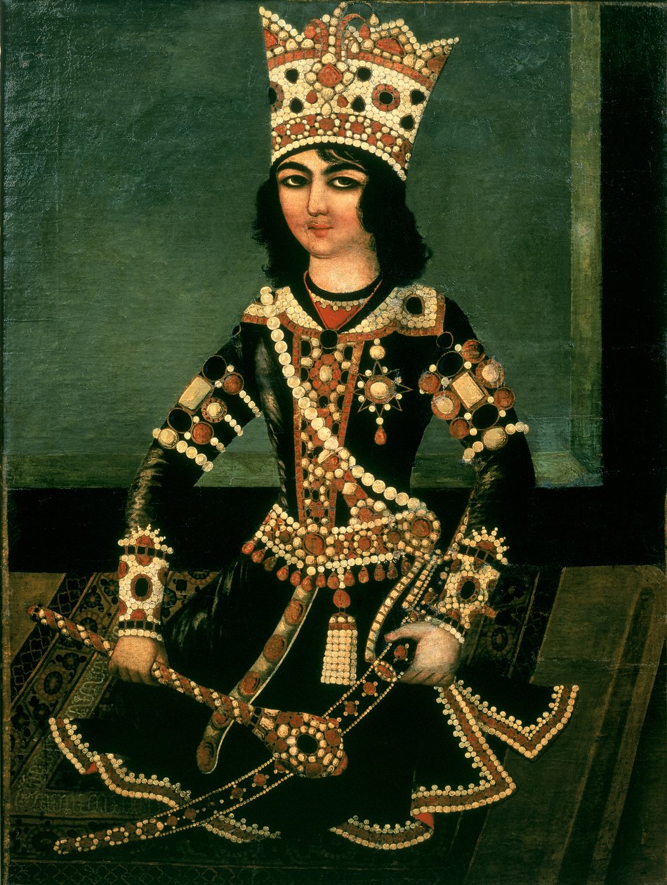 अब्बास-मिंजा का पोर्ट्रेट (c.1783-1833), फारस का राजकुमार, शाह फत अली (1797-1834 का शासनकाल) द्वारा ईरानी स्कूल
