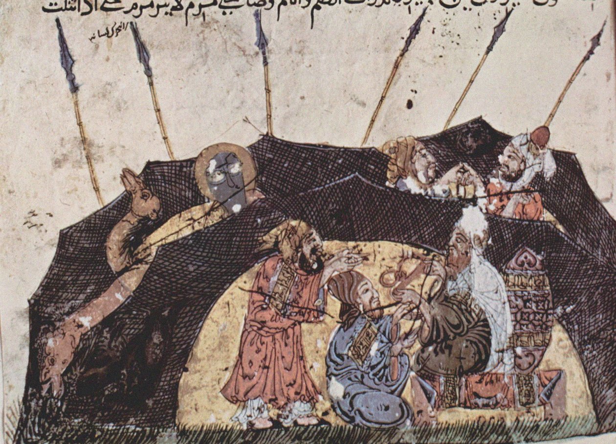 अल-हरीरी का 43 वाँ मक़ाम, 1225-1235 (कागज़ पर तमाशा) द्वारा इराकी स्कूल