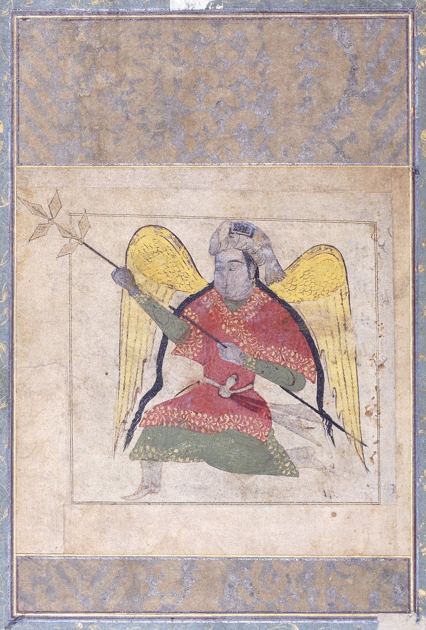 एक एंजल वियरिंग पगड़ी, एक कर्मचारी, c.1370-80 द्वारा इराकी स्कूल